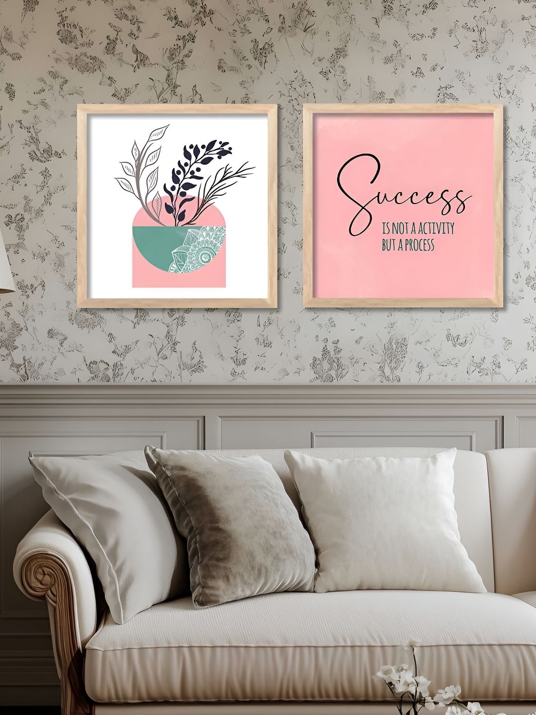 Kotart White & Pink 2 Pieces Floral and Botanical Boho Wooden Wall Art-picture-36