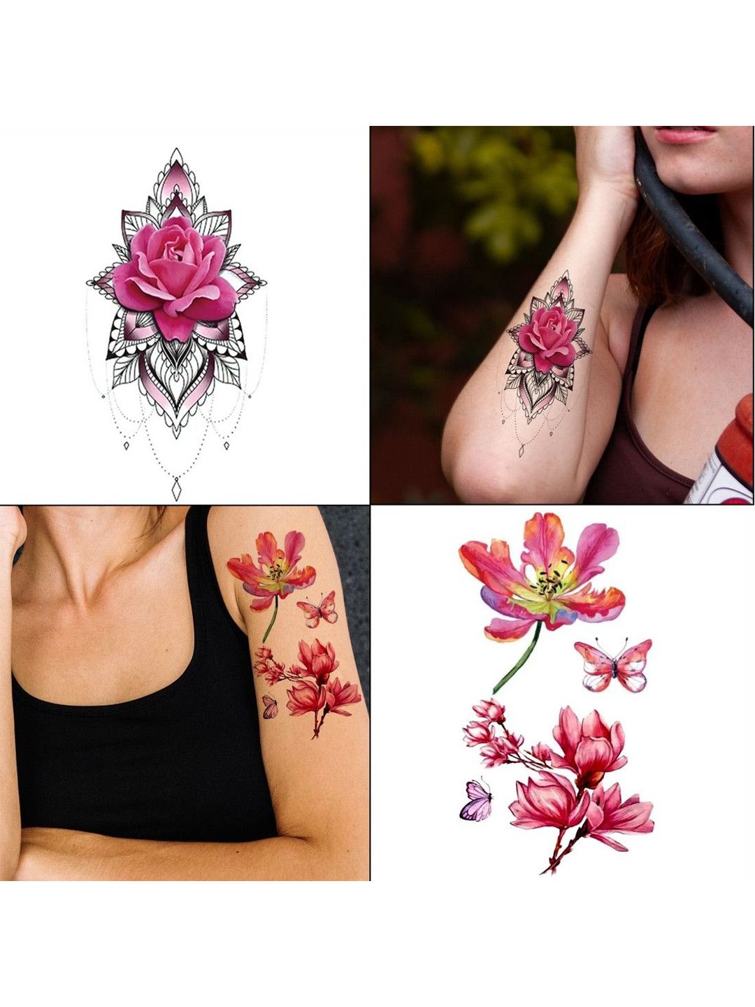 ORDERSHOCK Set Of 2 Flower & Butterfly Flower Waterproof Temporary Tattoo Stickers-picture-23