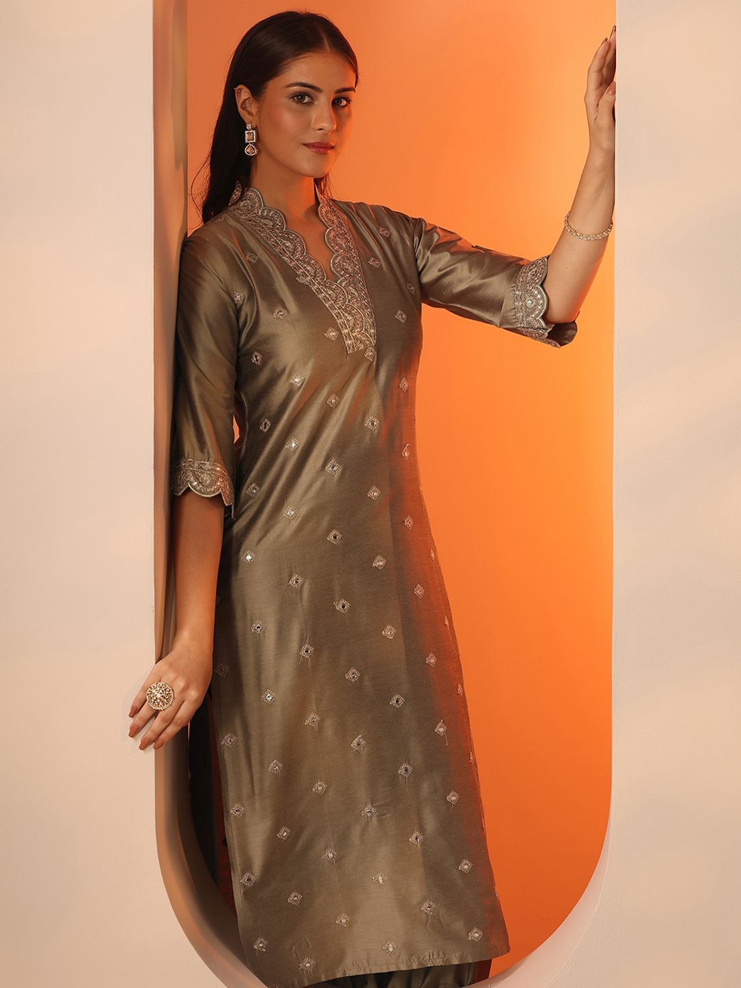 Gerua By Libas Women Ethnic Motifs Embroidered Regular Thread Work Kurta with Salwar