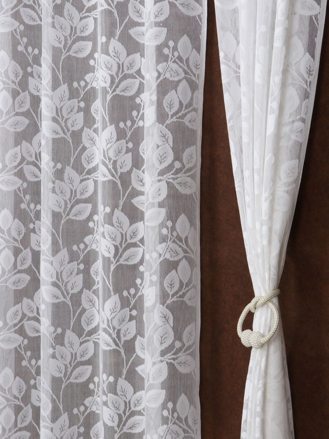 Aura Sheer Net White 2 Pieces Floral Printed Long Door Curtains-image-14