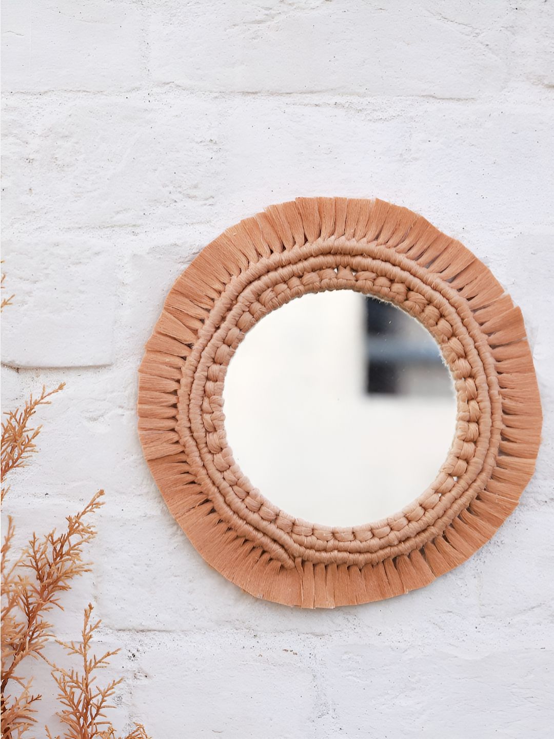Story of Knots Brown Bohemian Handmade Macrame Round Wall Mirror-picture-14