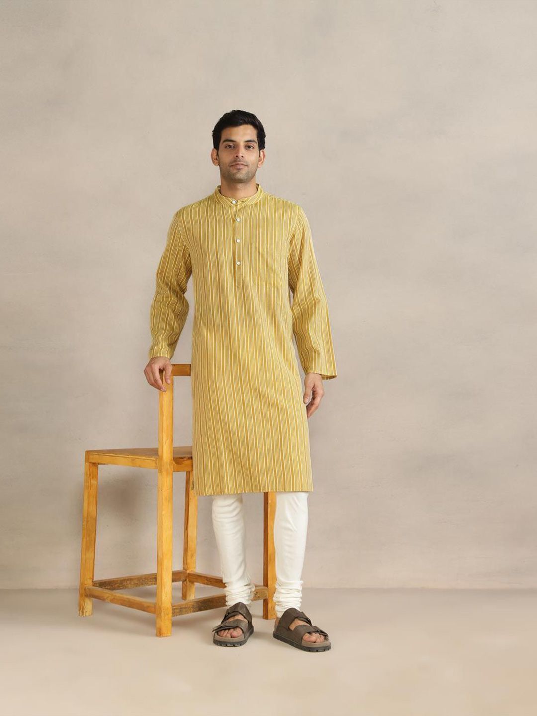 Fabindia Men Striped Daily Cotton Straight Kurta-picture-39