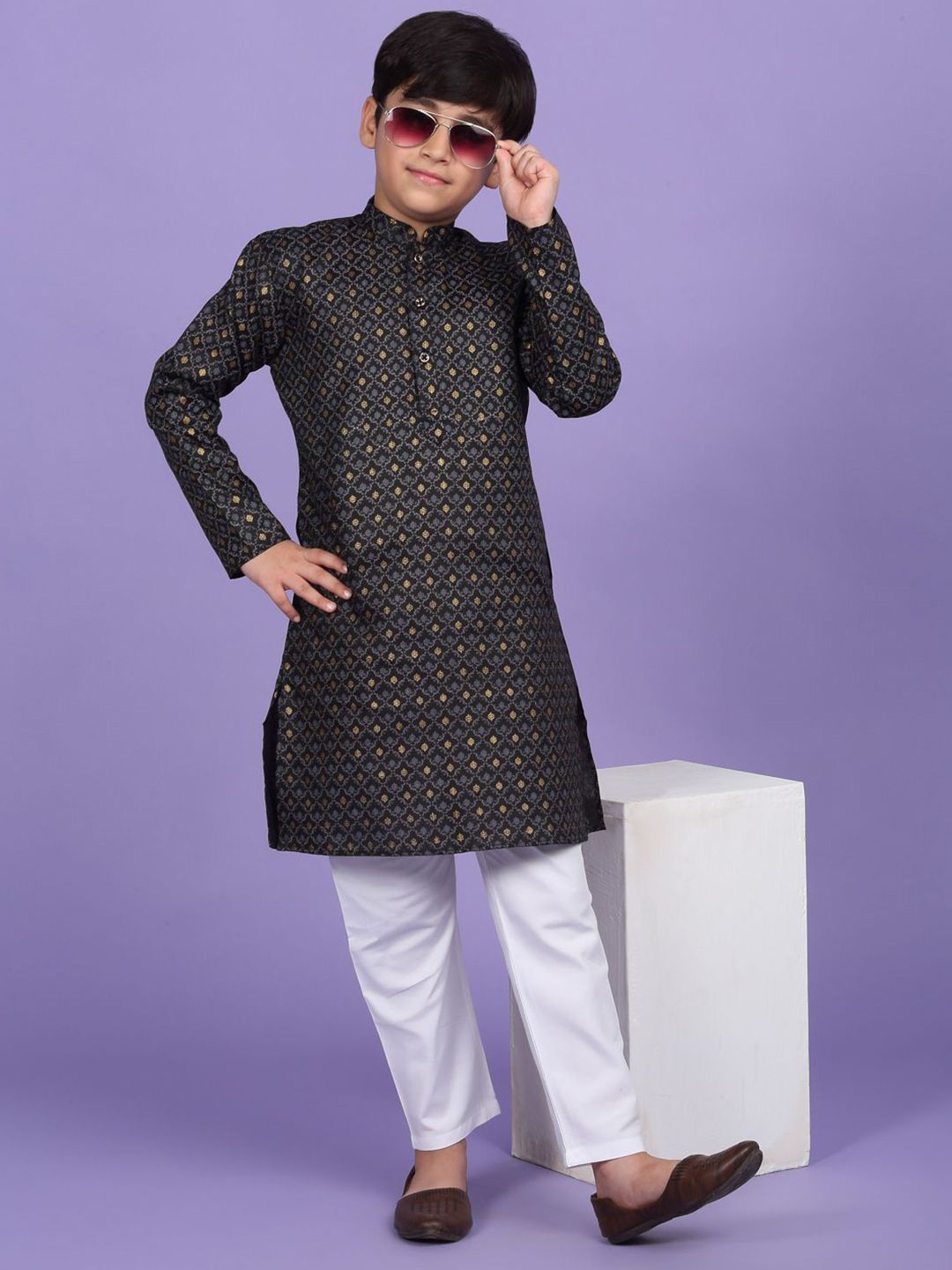 KRAFT INDIA Boys Ethnic Motifs Woven Design Kurta-picture-28
