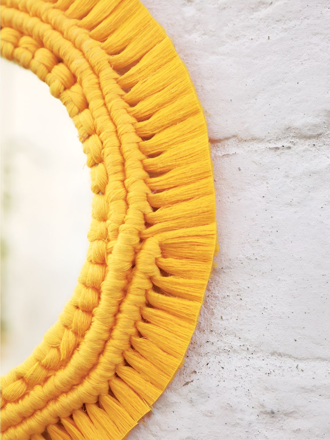 Story of Knots Yellow Bohemian Handmade Macrame Round Wall Mirror-picture-54