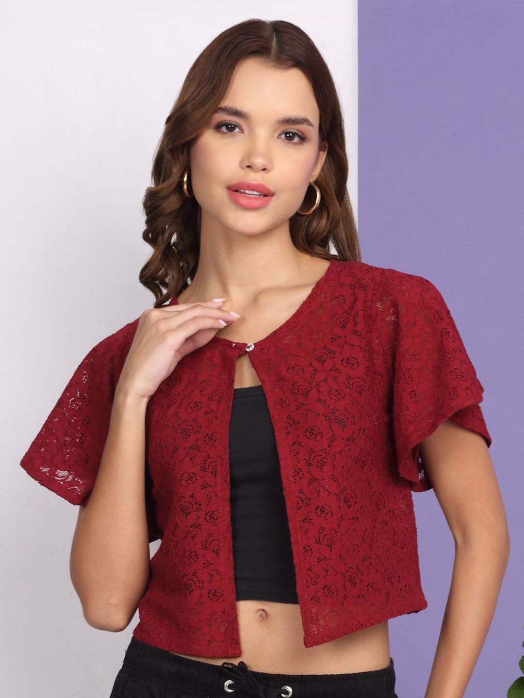 Dressitude Self Design Cotton Crop Sheer Shrug-picture-13