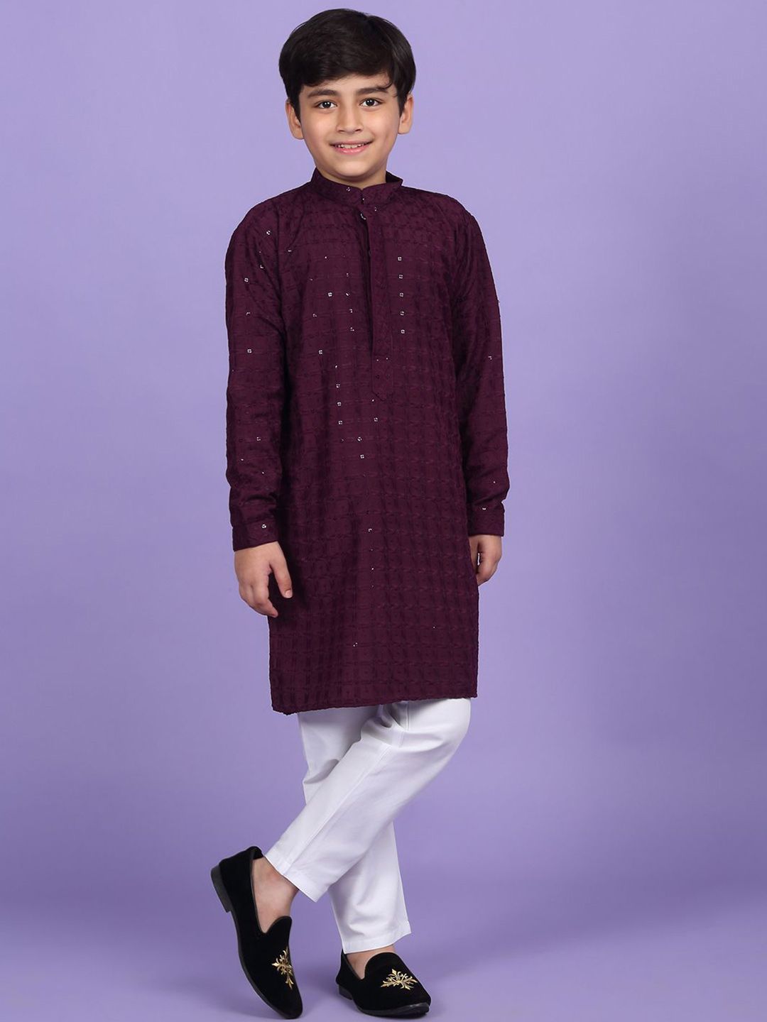 KRAFT INDIA Boys Geometric Embroidered Mandarin Collar Straight Kurta-picture-25