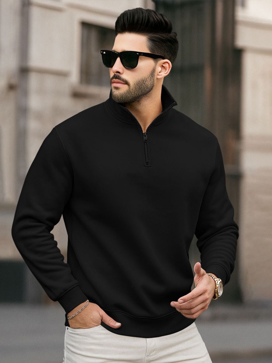 TRIPR Men Mock Collar Pullover
