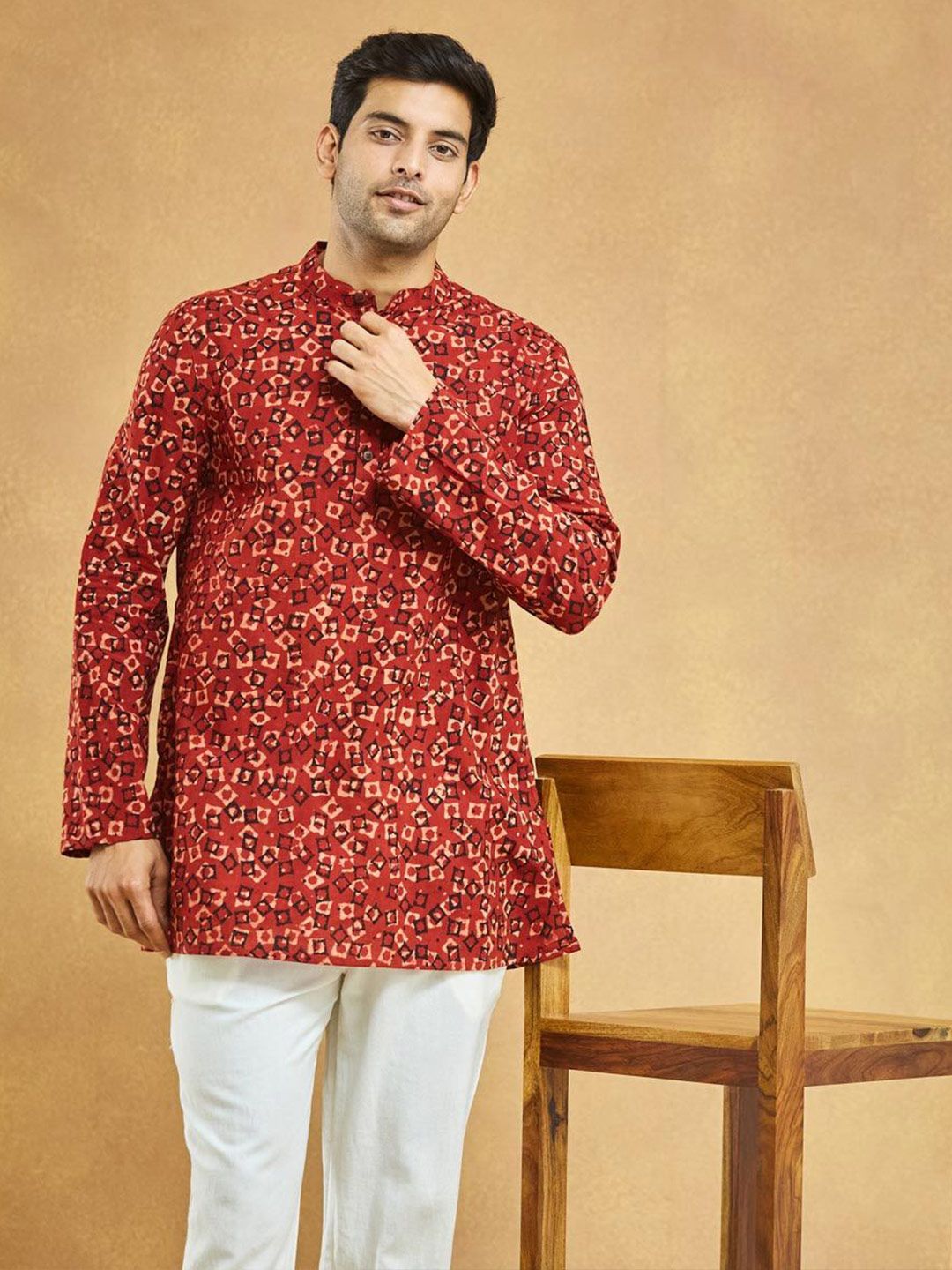 Fabindia Men Geometric Printed Daily Cotton Straight Kurta-picture-38