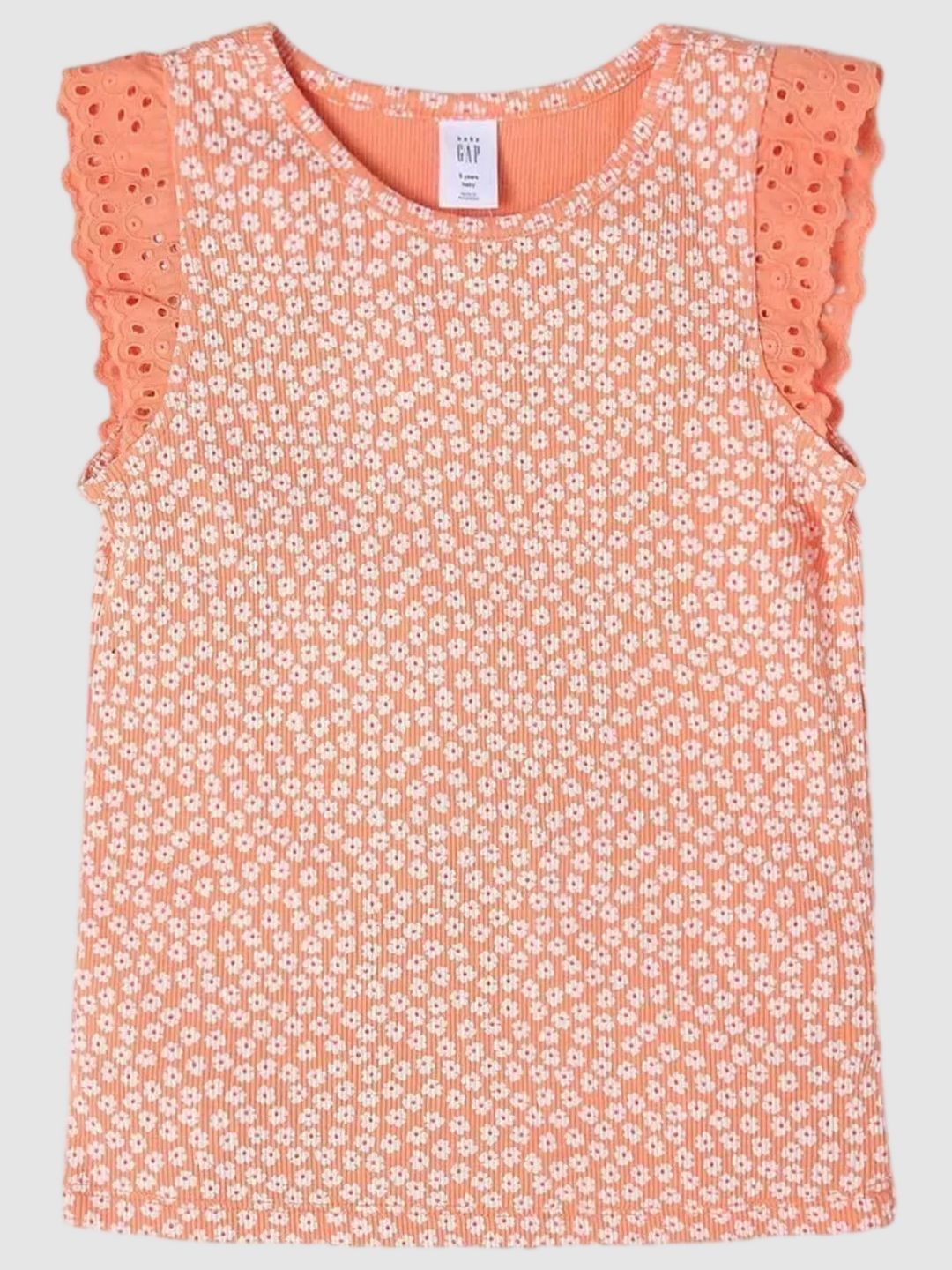 GAP Girls Floral Printed Flutter Sleeves Pure Cotton Top