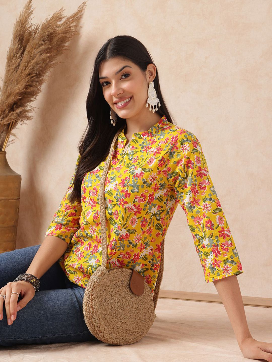 JANAKDULARI CREATION Women Floral Printed Mandarin Collar Cotton Regular Top-picture-35