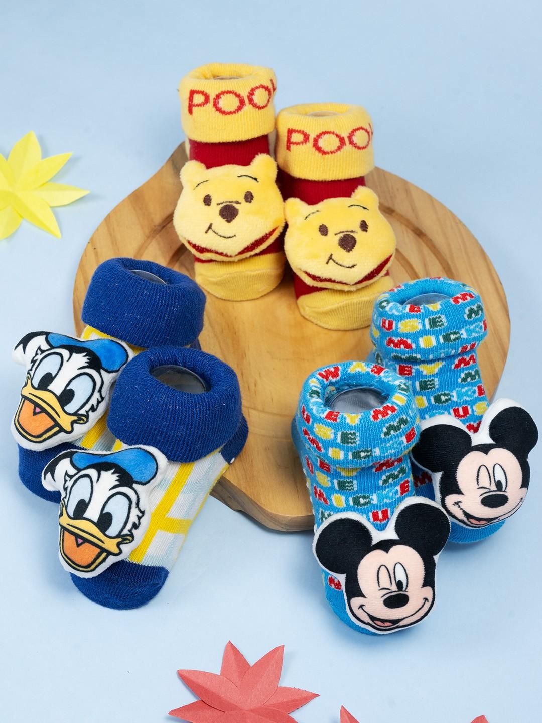 Yellow Bee Boys Pack Of 3 Patterned Cotton Ankle Length Disney 3D Socks-picture-10