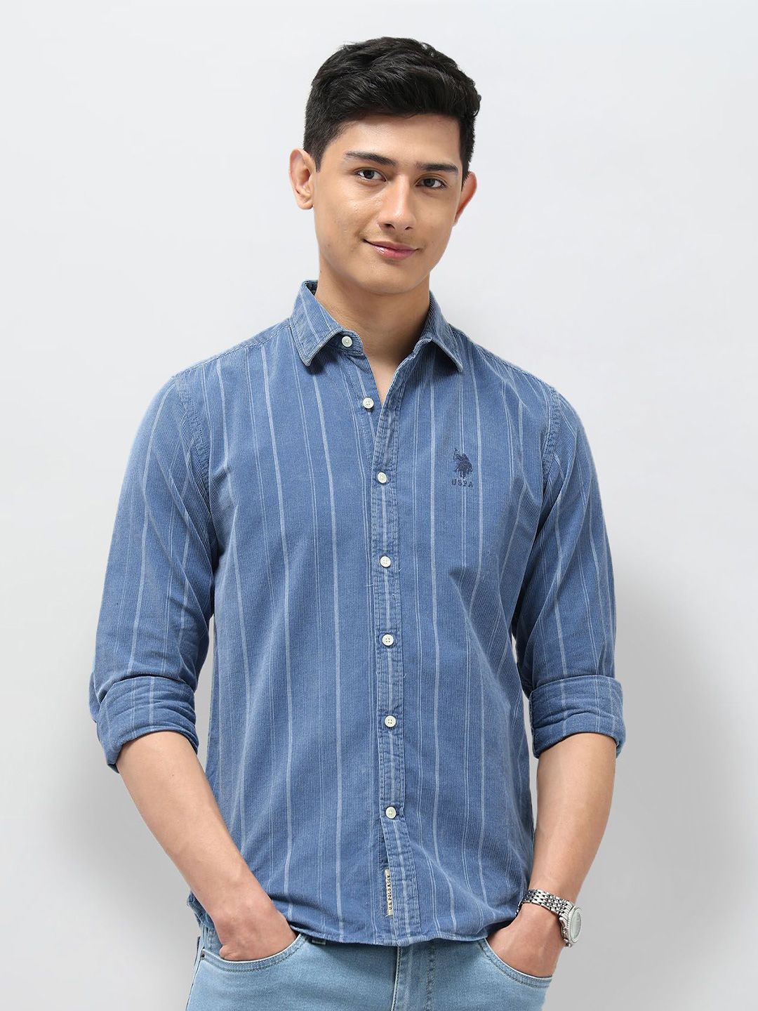 U.S. Polo Assn. Denim Co. Men Slim Fit Vertical Striped Pure Cotton Casual Shirt-picture-38
