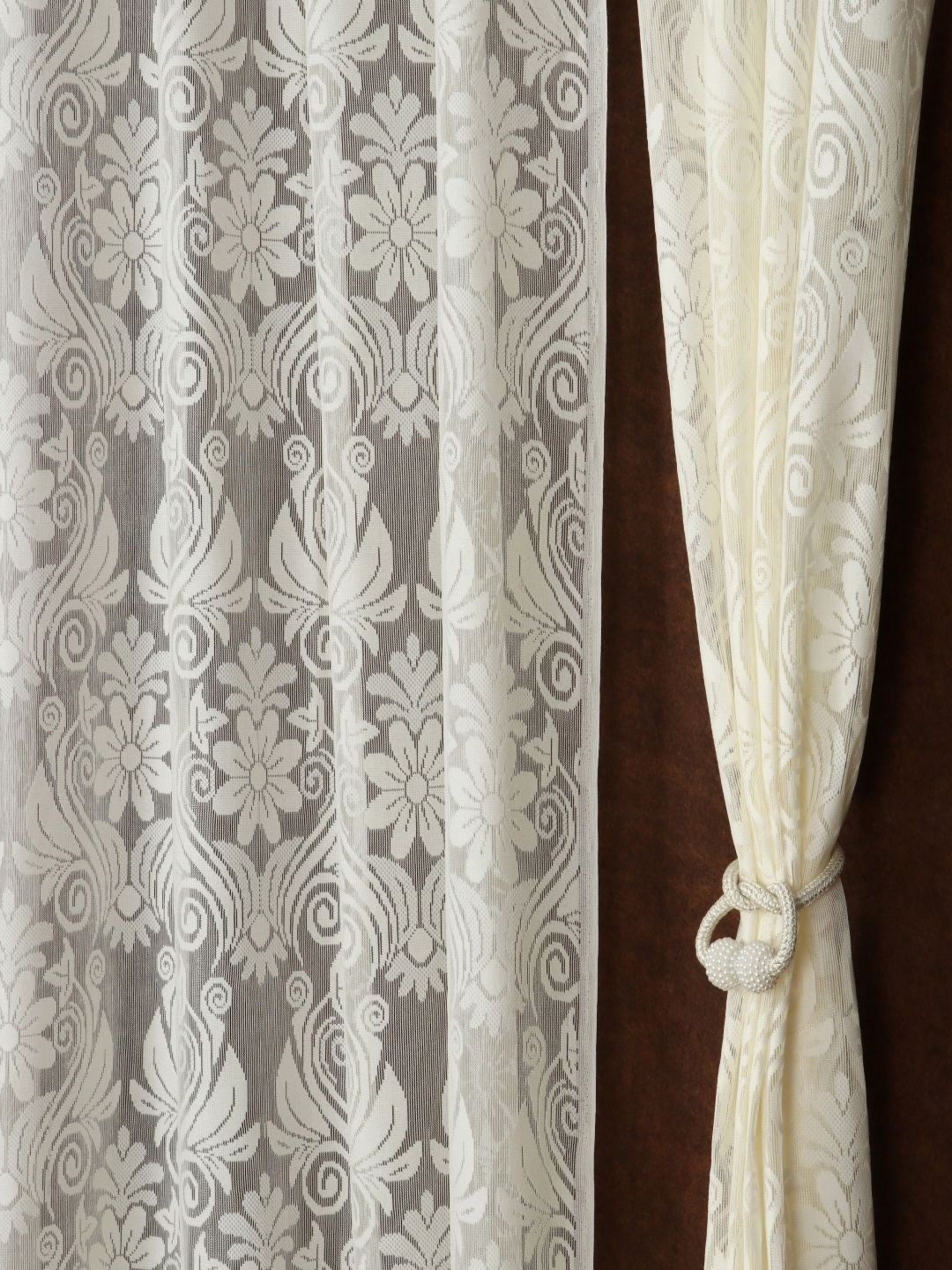 Aura Cream-Coloured 2 Pieces Self Design Sheer Window Curtains-picture-15