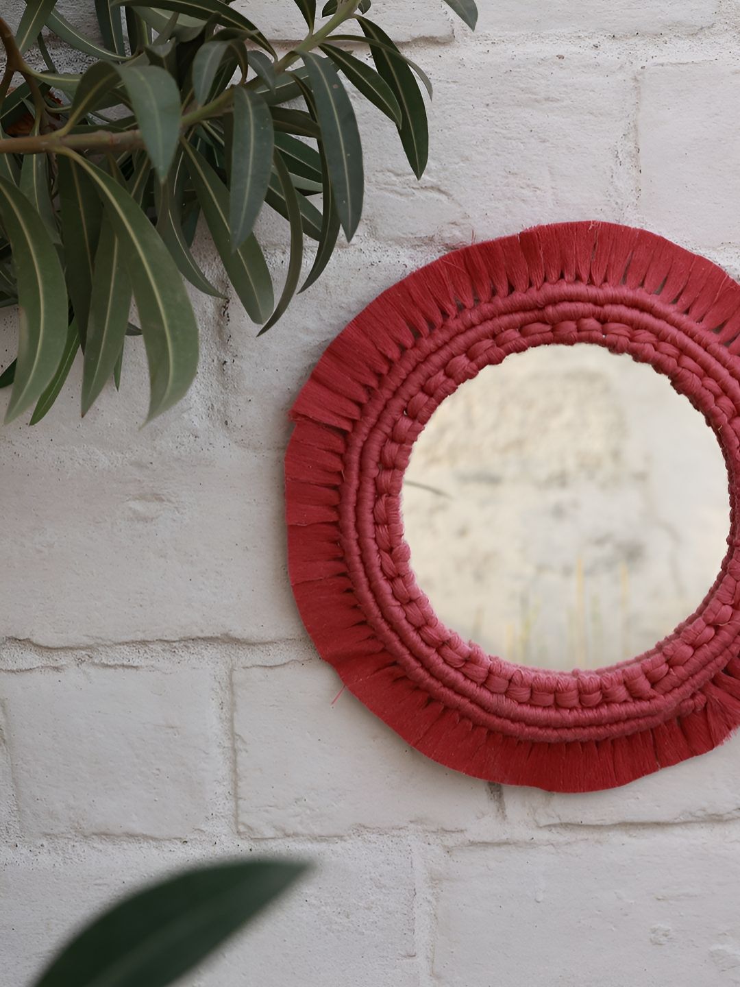 Story of Knots Pink Bohemian Handmade Macrame Round Wall Mirror-picture-57