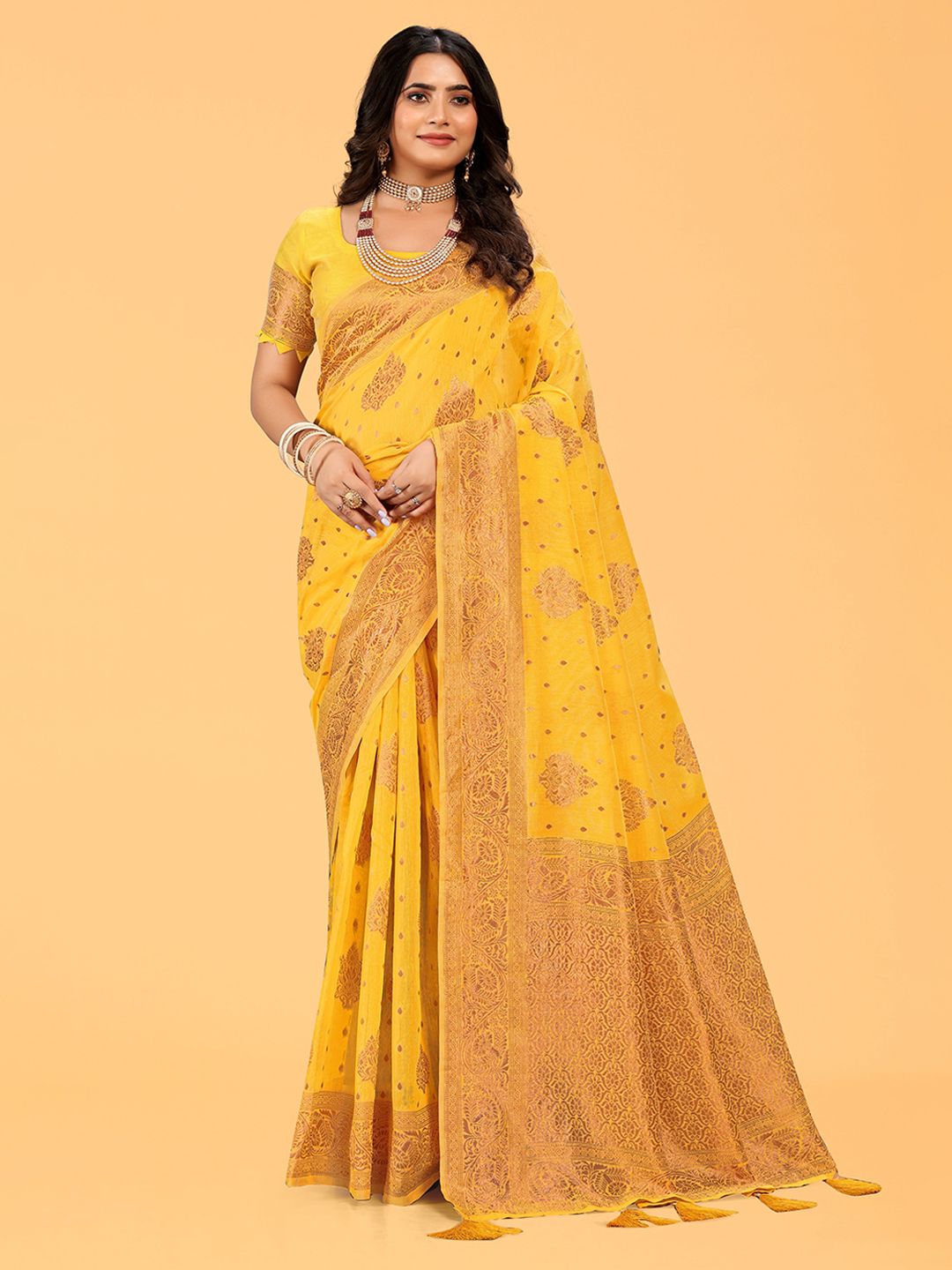 NEGRONI Ethnic Motifs Woven Design Pure Cotton Banarasi Saree-picture-20