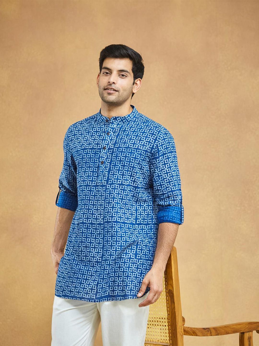 Fabindia Men Geometric Printed Daily Cotton Straight Kurta-picture-40