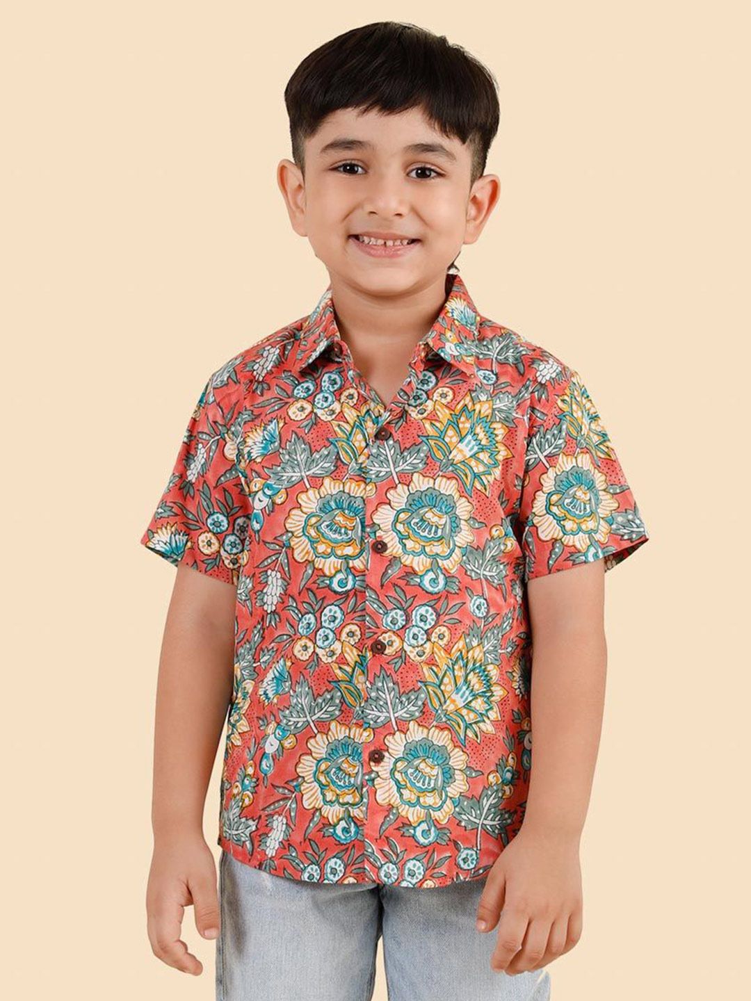 Fabindia Boys Hand Block Printed Spread Collar Cotton Casual Shirt-picture-26