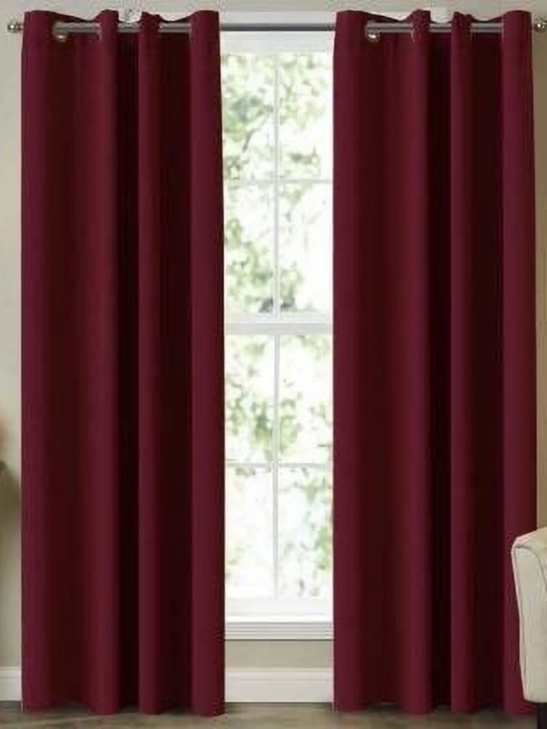 Aura Maroon 2 Pieces Window Curtains-picture-31