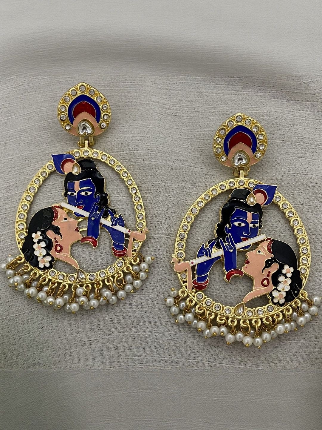 Fashion Theme Brass-Plated Artificial Stone & Beaded Jhumkas Earrings-picture-18