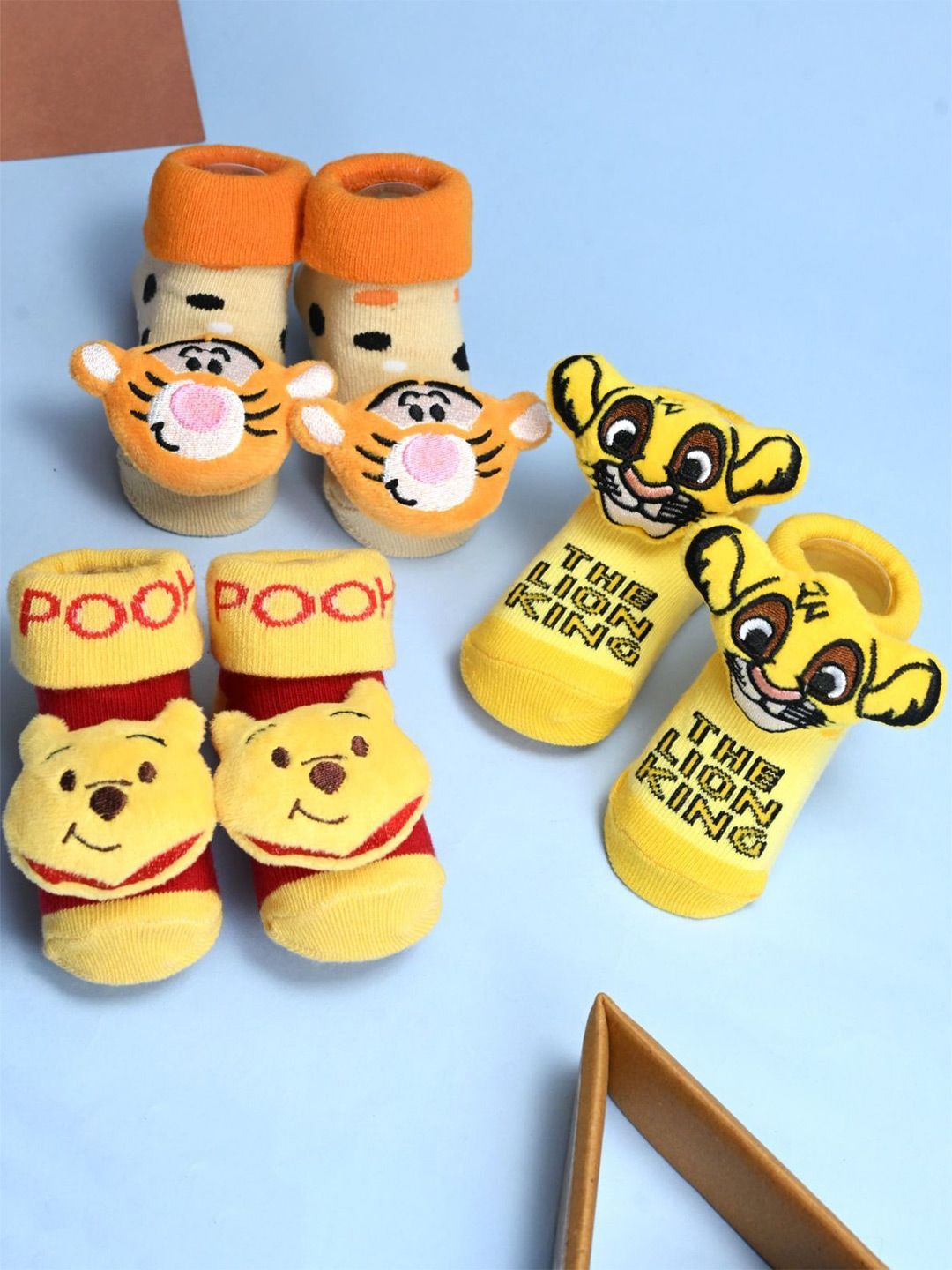 Yellow Bee Boys Pack Of 3 Patterned Cotton Ankle Length Disney 3D Socks-picture-31