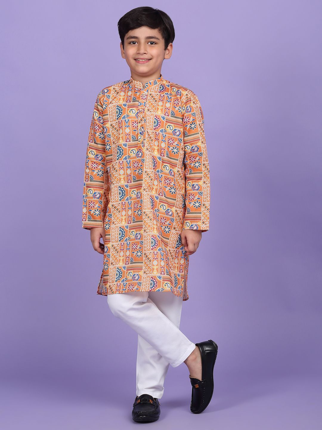 KRAFT INDIA Boys Floral Printed Mandarin Collar Straight Kurta-picture-28