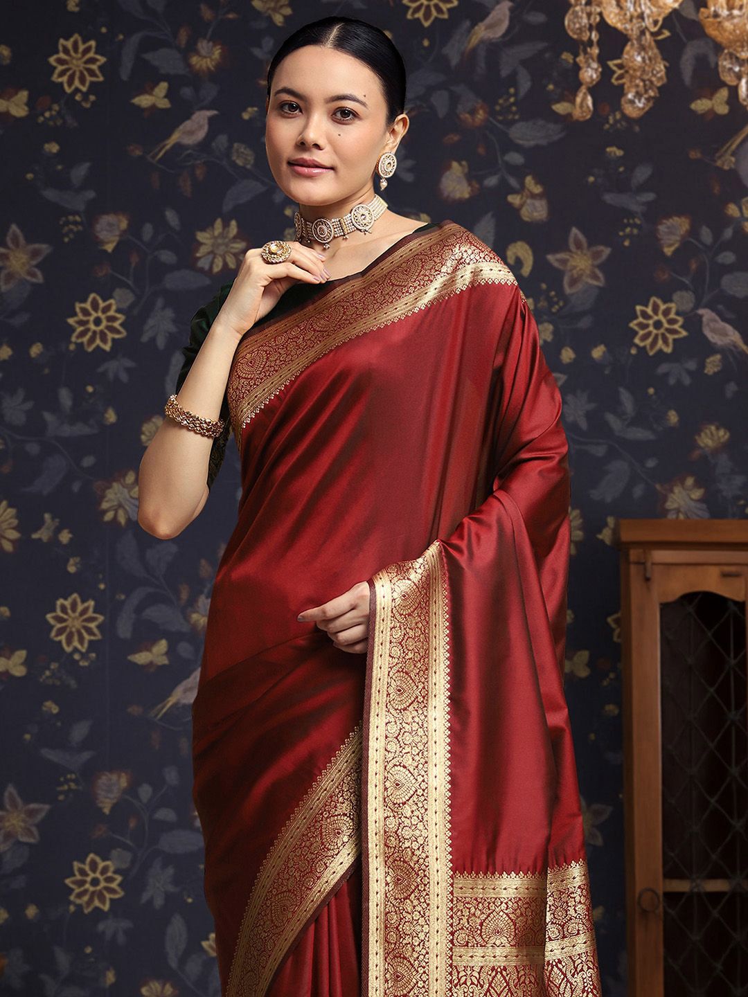 House of Pataudi Woven Design Zari Kanjeevaram Saree with Unstitched Blouse-image-26