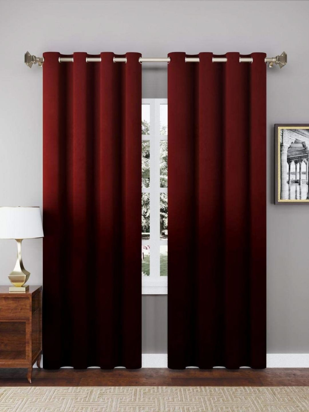 Aura Maroon 2 Pieces Velvet Window Curtains-picture-15