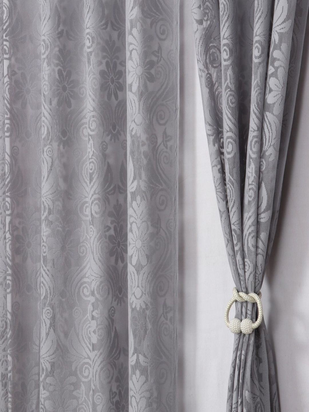 Aura Grey 2 Pieces Self Design Sheer Long Door Curtains-picture-27