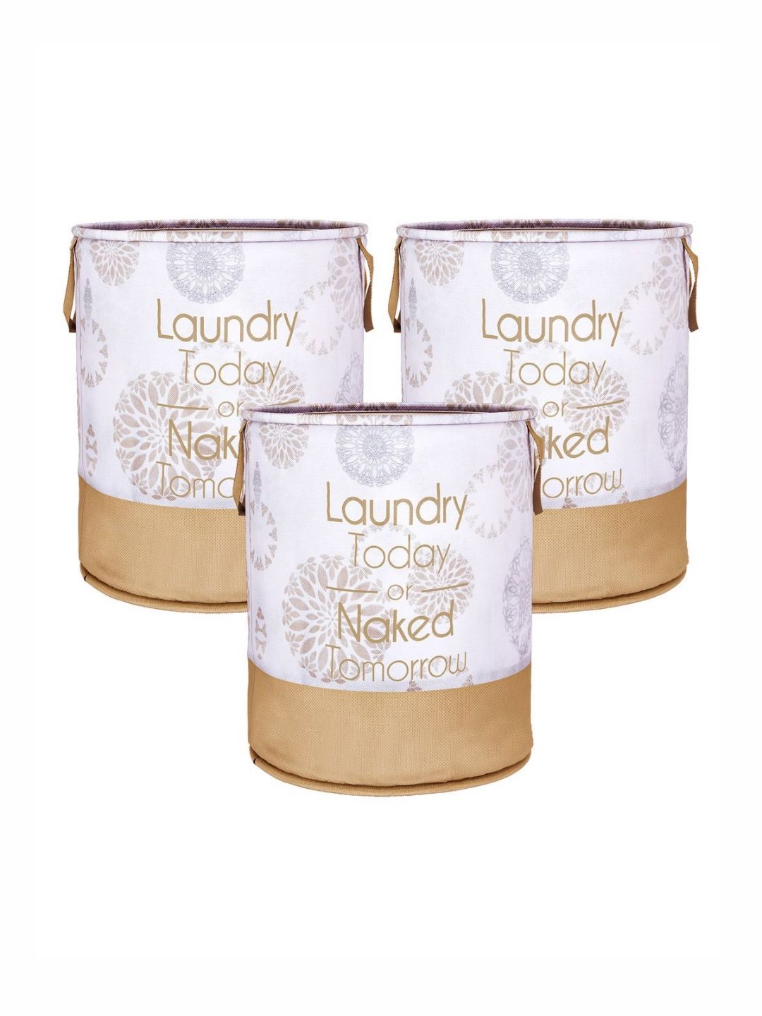 Aura White & Brown 3 Pieces Printed Foldable Laundry Bags-picture-30