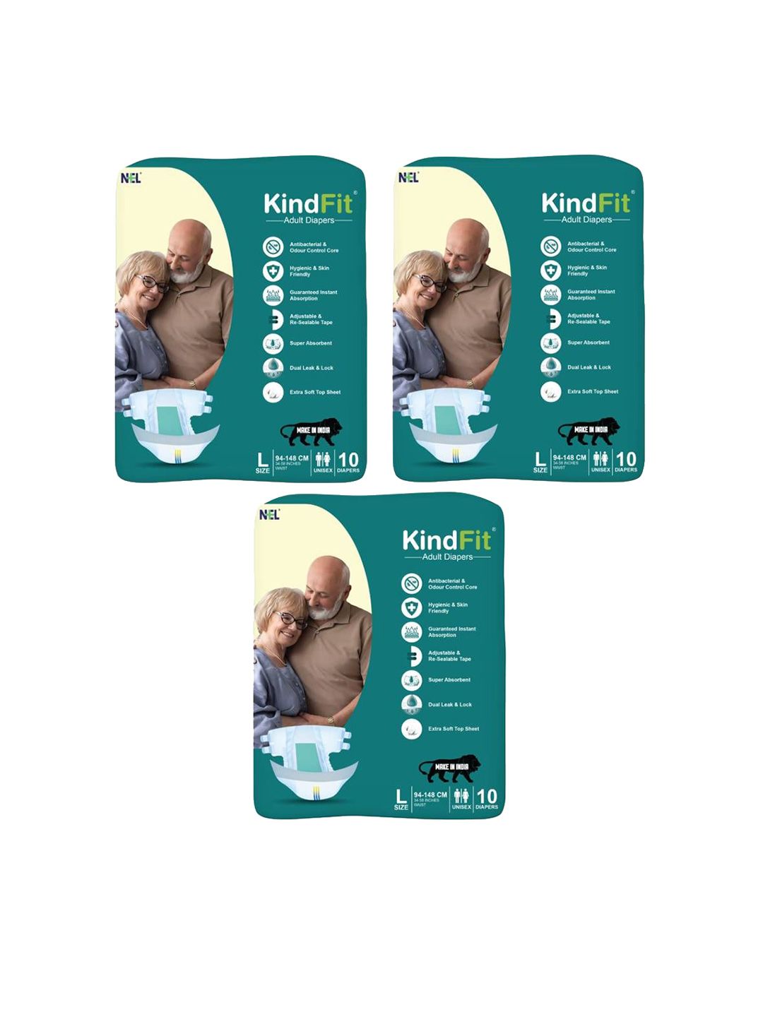 Kindfit Set Of 3 Tape Style Adult Diapers -10 Pcs Each - L-picture-13