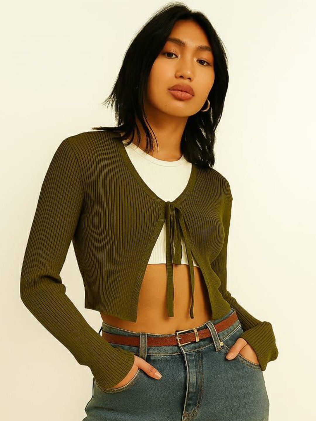 TRENDY ERA Women Striped Crop Tie-Up Shrug-picture-36