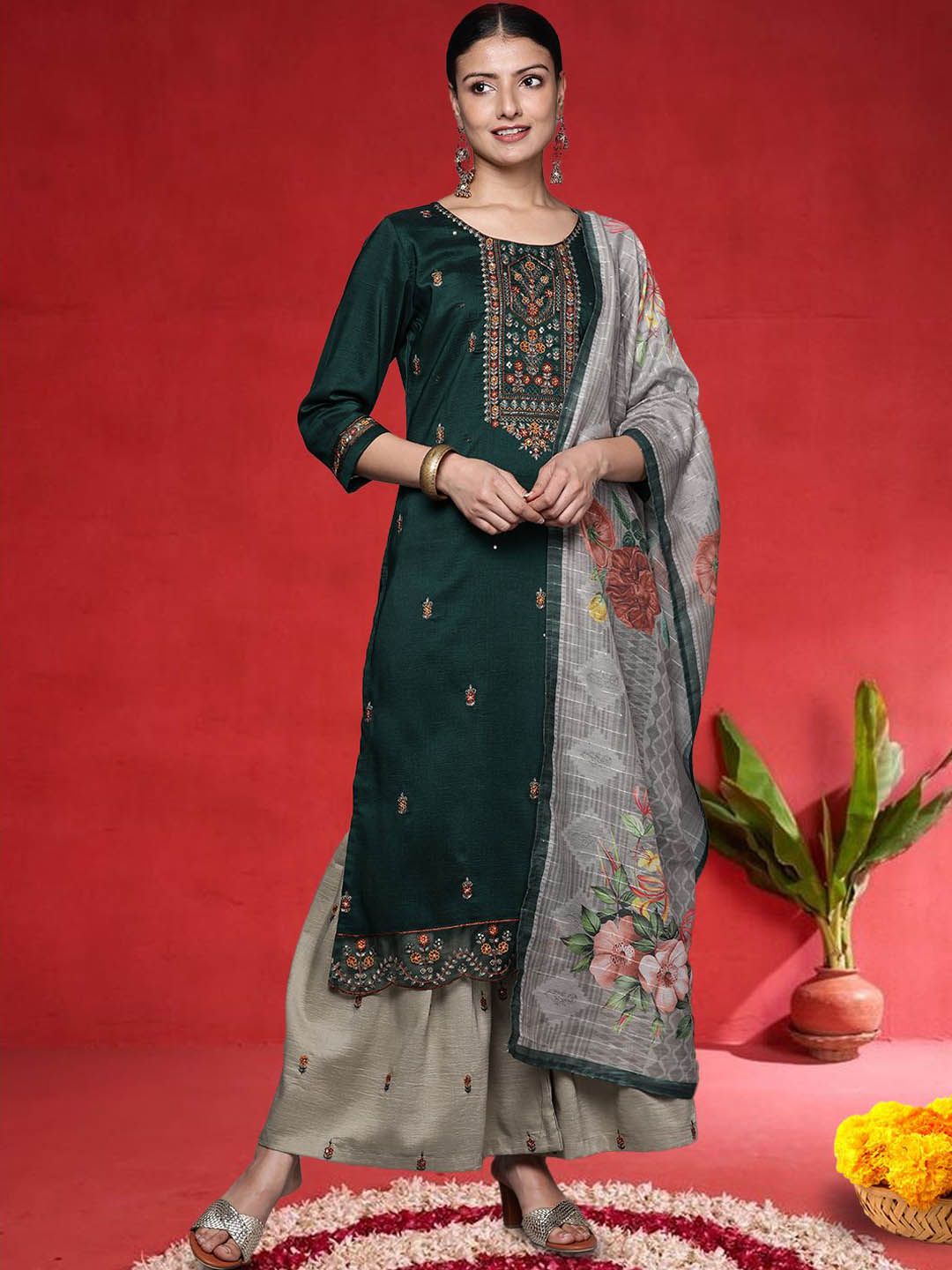 Varanga Women Ethnic Motifs Embroidered Kurta with Palazzo & Dupatta