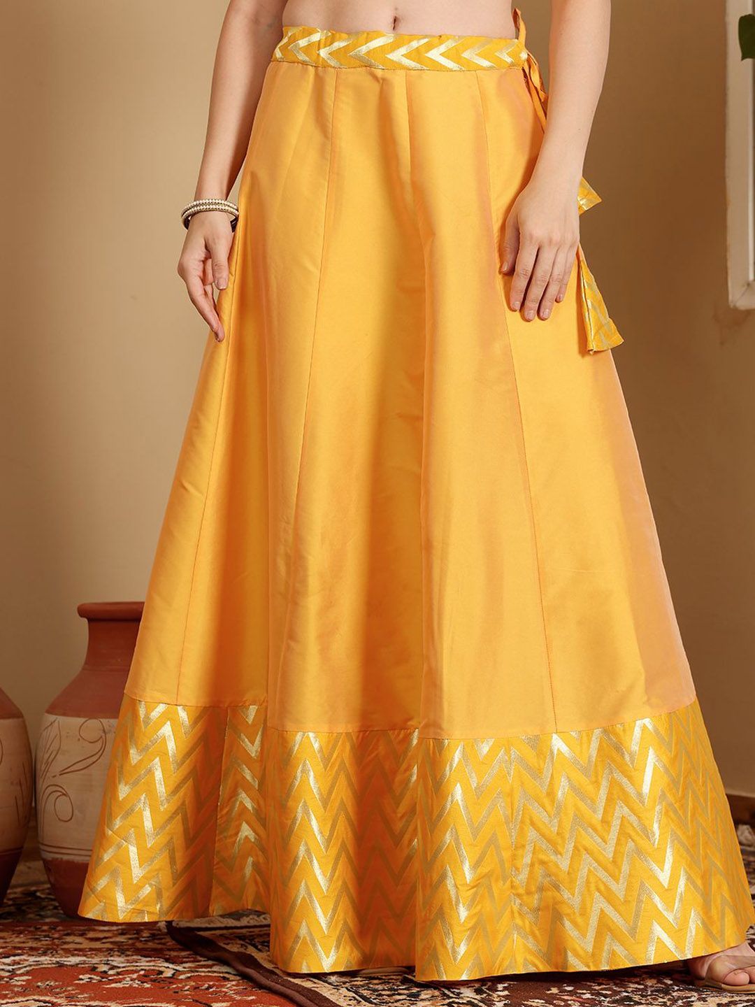 Frolic Rolic Women Jacquard Zig Zag Border Silk Maxi Skirt-image-46