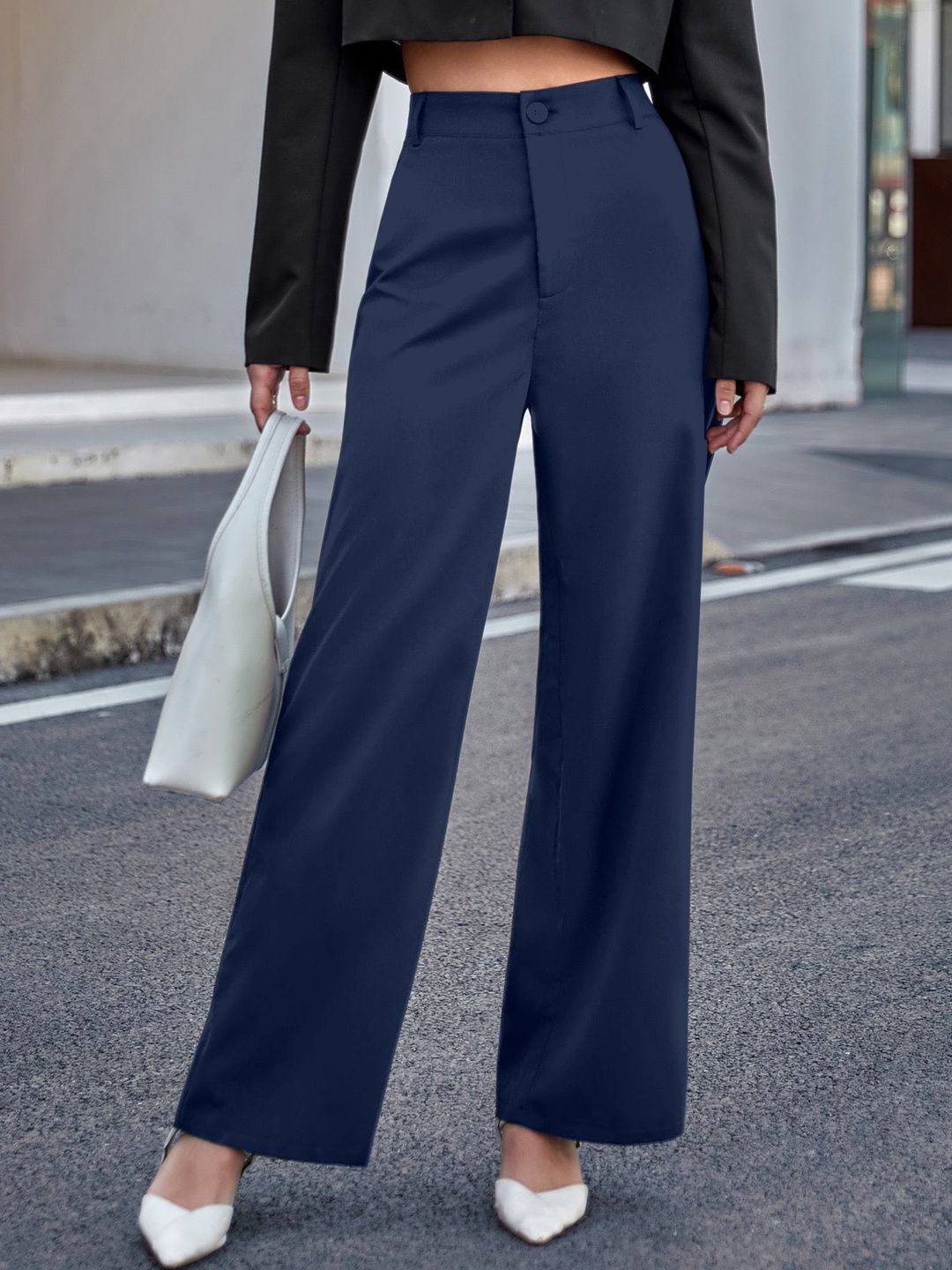 CORSICA Women Navy Blue Polyester Casual Regular Trousers-picture-17