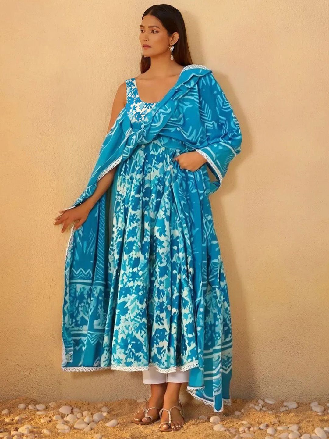 Anouk Rustic Women Floral Printed Anarkali Kurta With Trousers &  Dupatta