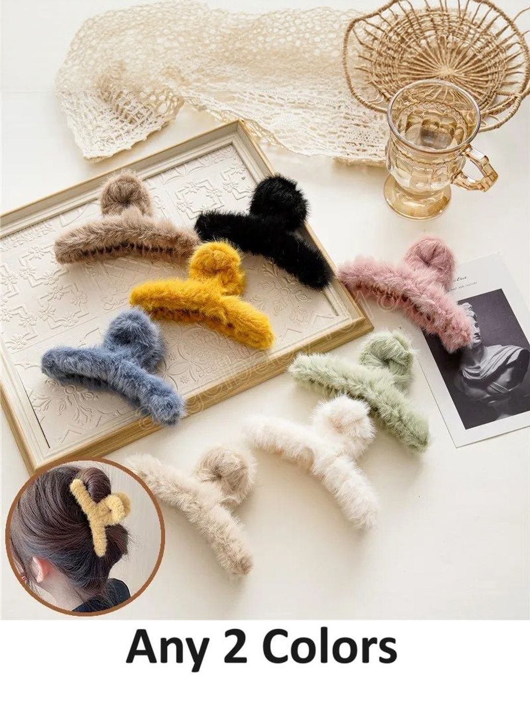 DIVASTRI Women Set of 2 Fur Hair Claw Clip-picture-23