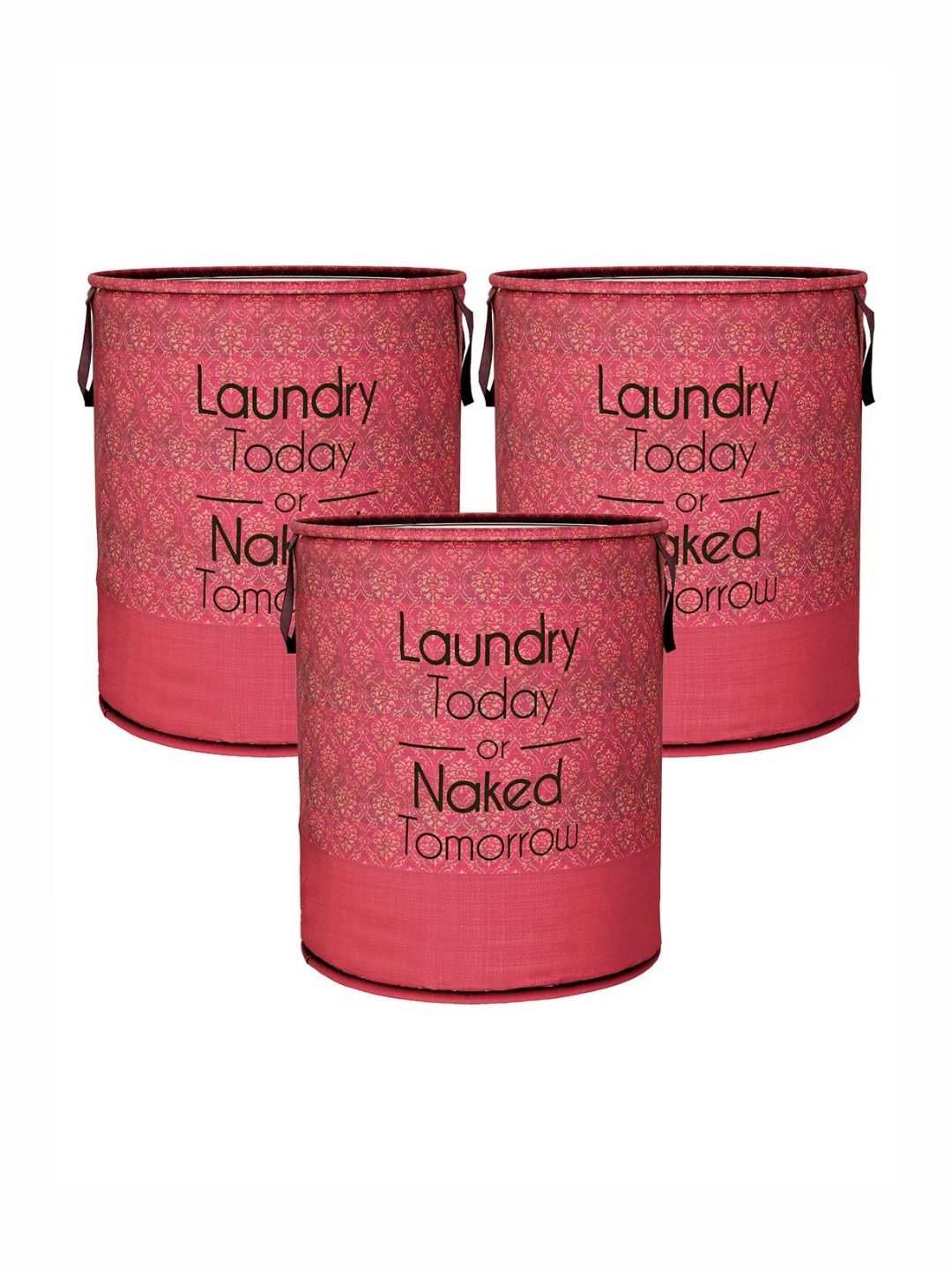 Aura Maroon & Black 3 Pieces Printed Round Foldable Laundry Bags-image-47