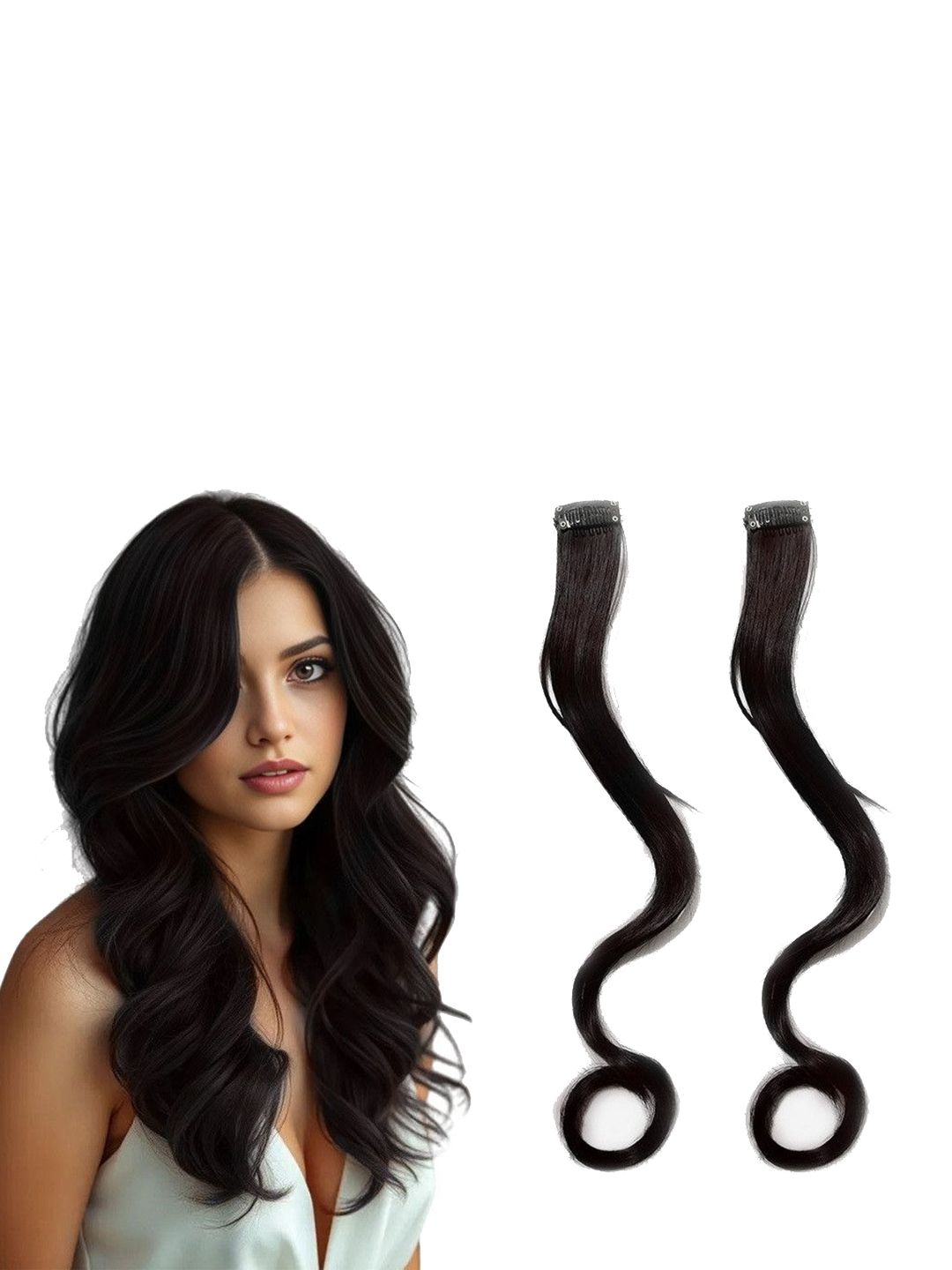 VIEWS Set Of 2 Wavy Clip-In Locks Hair Extension-Black-22 Inch-image-42