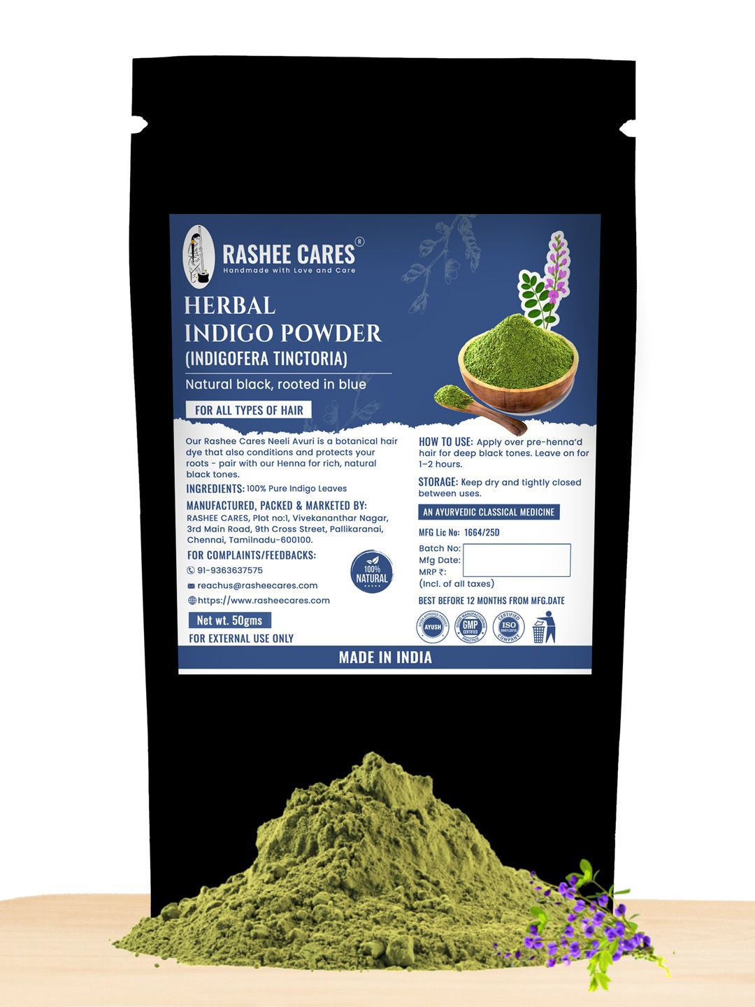 RASHEE CARES Herbal Indigo Powder - 50 g - Bluish-image-44
