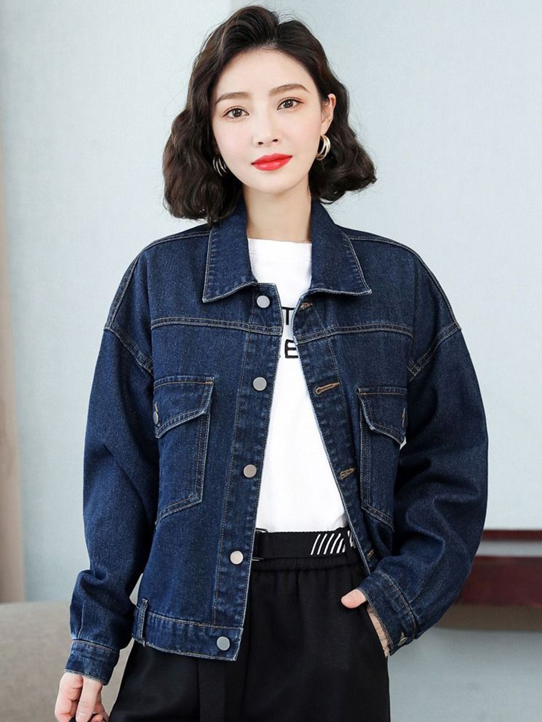 StyleCast Women Spread Collar Long Sleeves Cotton Denim Jacket-image-21