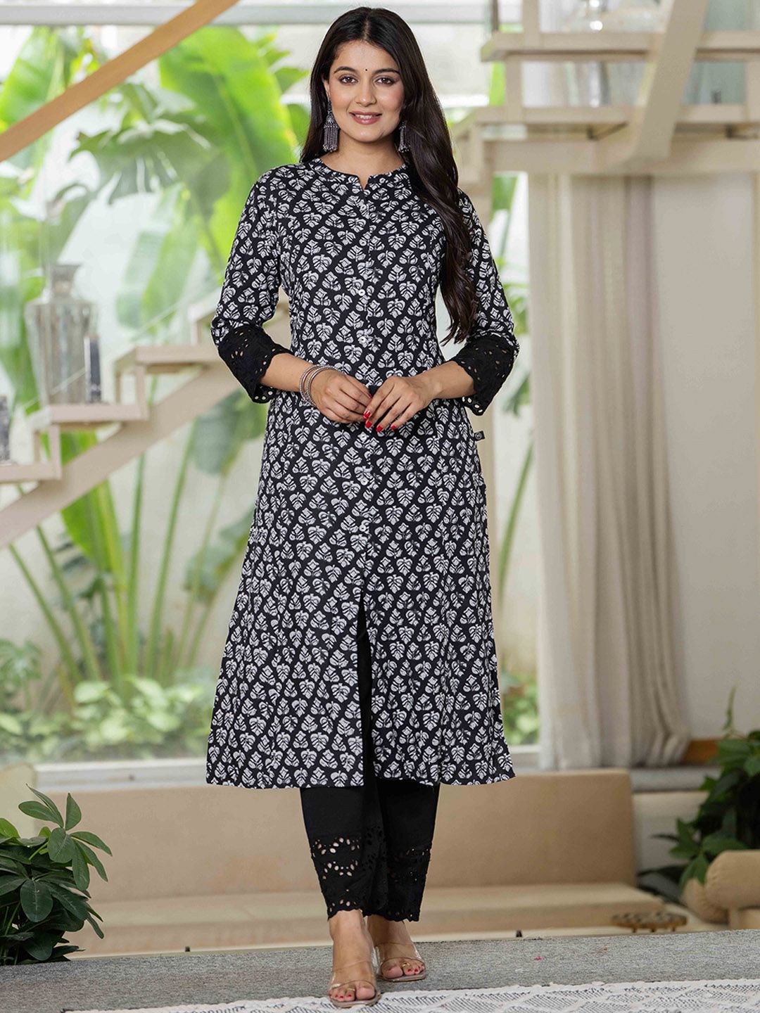 Pistaa Women Floral Printed Regular Pure Cotton Kurta with Palazzos-picture-10