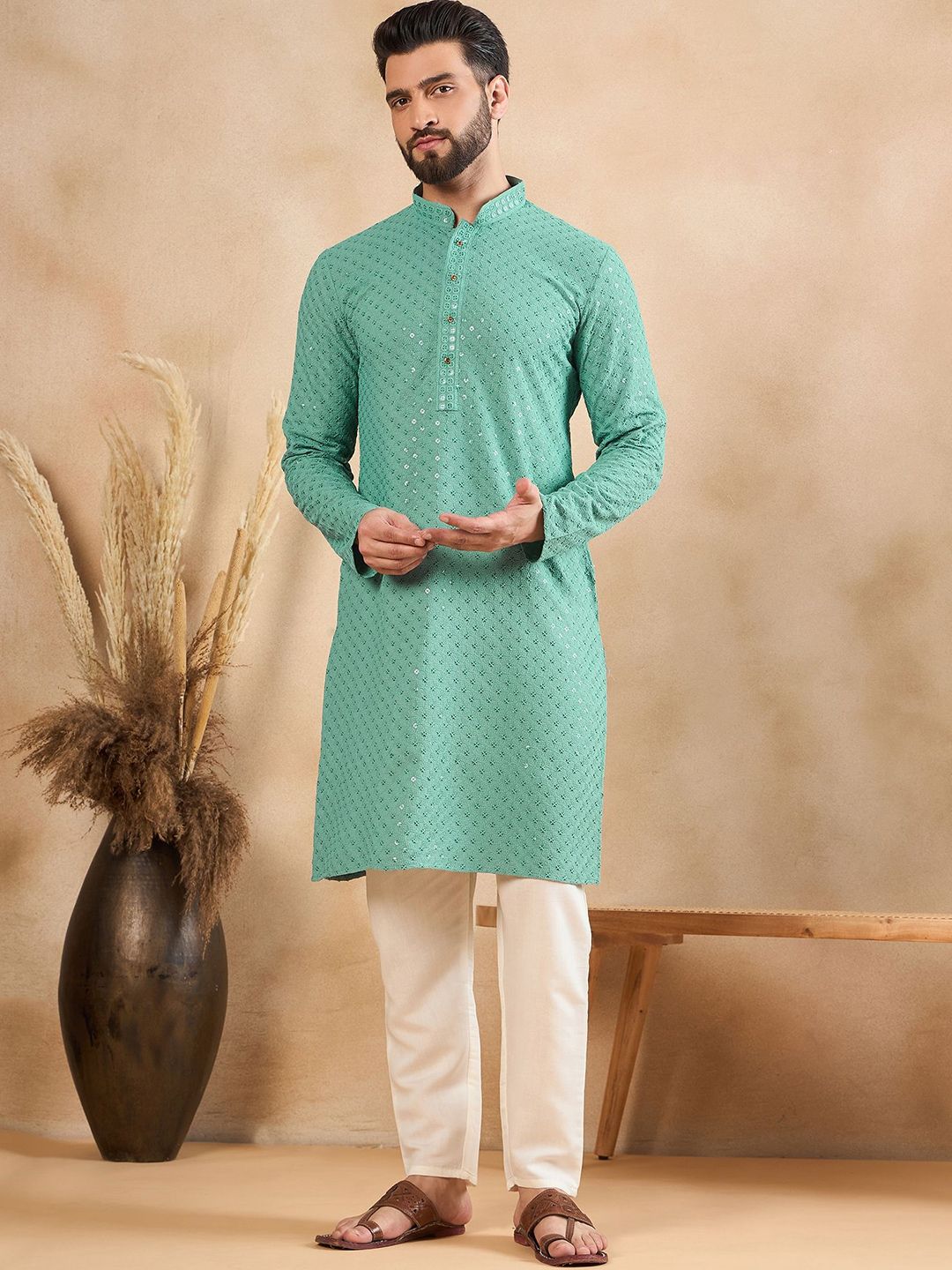 SWAGGINDIA Men Embroidered Daily Straight Kurta-picture-28