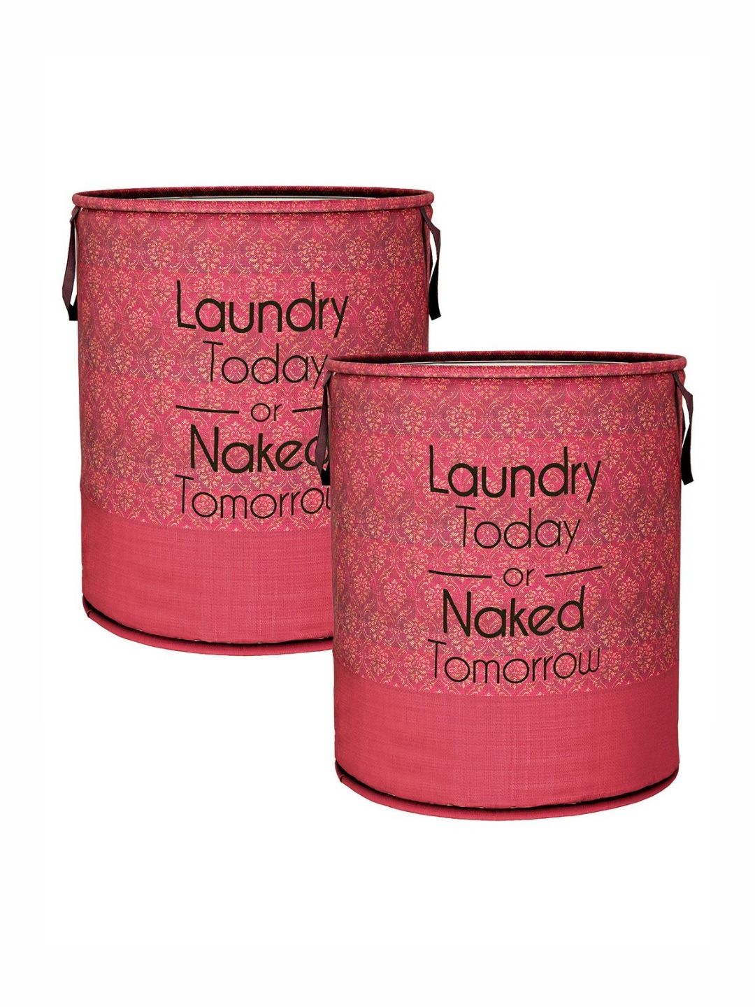 Aura Maroon & Black 2 Pieces Printed Round Foldable Laundry Bags-image-24