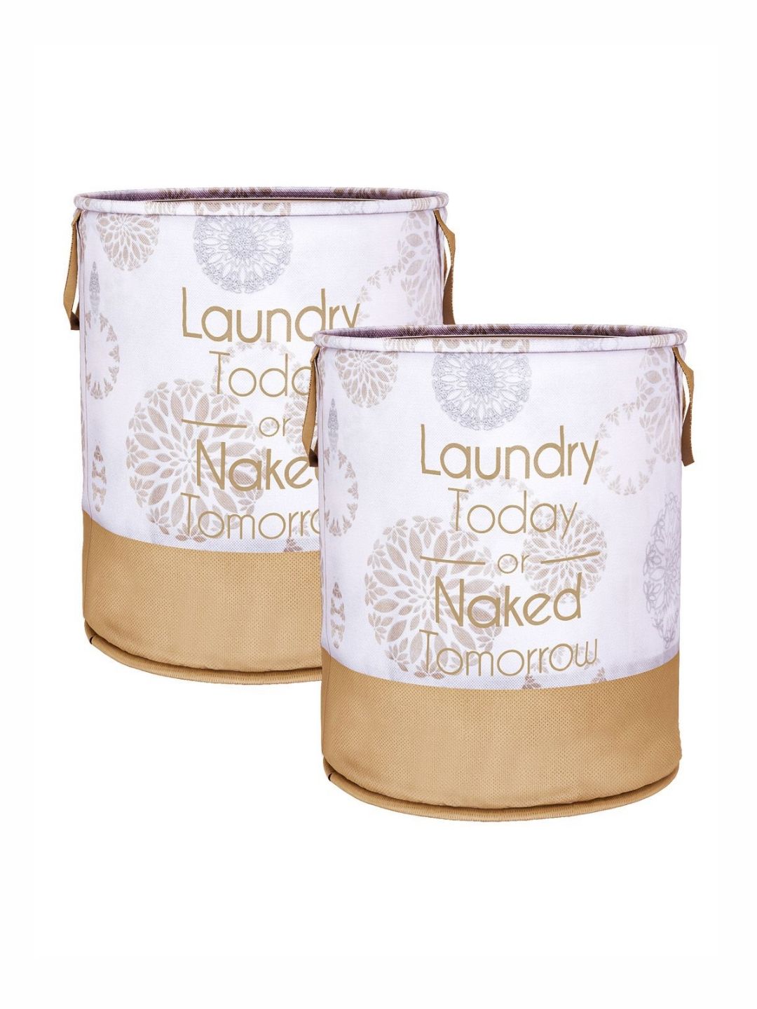 Aura 2Pcs White & Brown Printed Foldable Laundry Bags - 45 L Each-picture-20