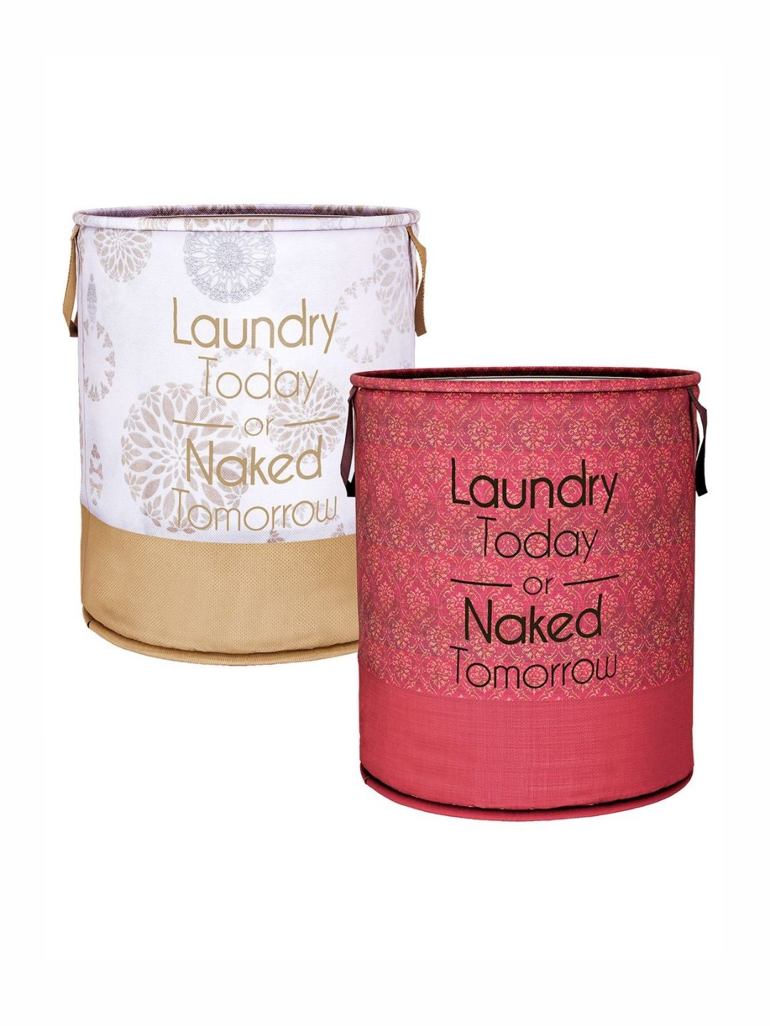 Aura White & Pink 2 Pieces Printed Round Foldable Laundry Bags-picture-31