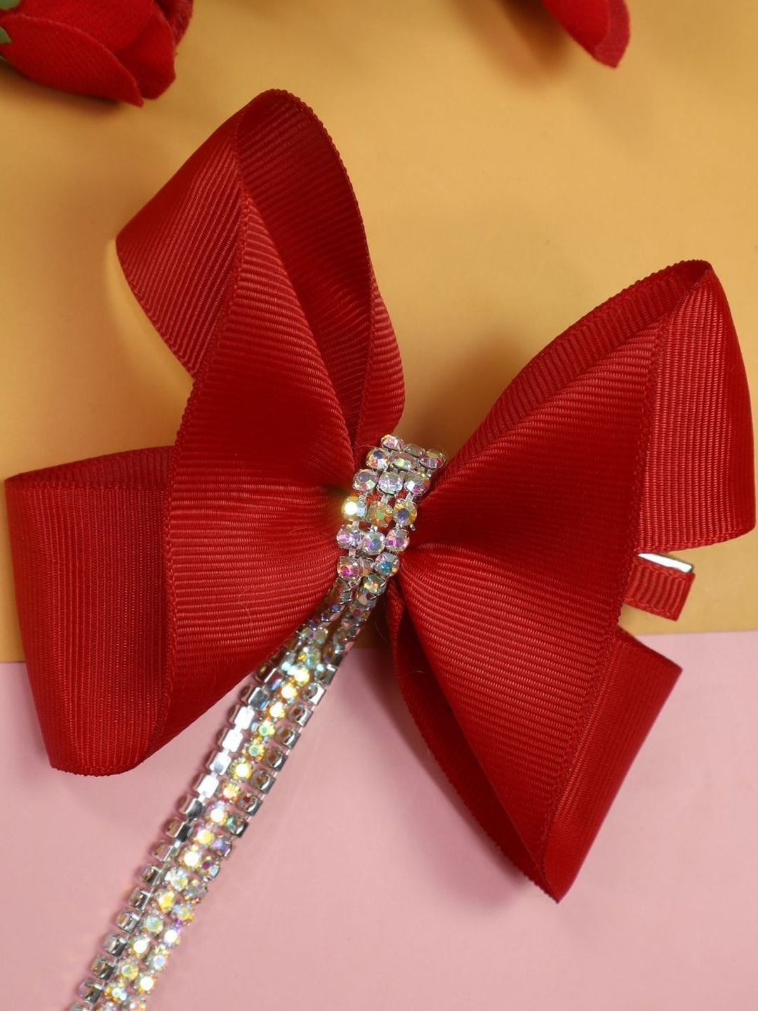 Kamule Girls Stone Strings Embellished Detailed Bow Alligator Clip-picture-11