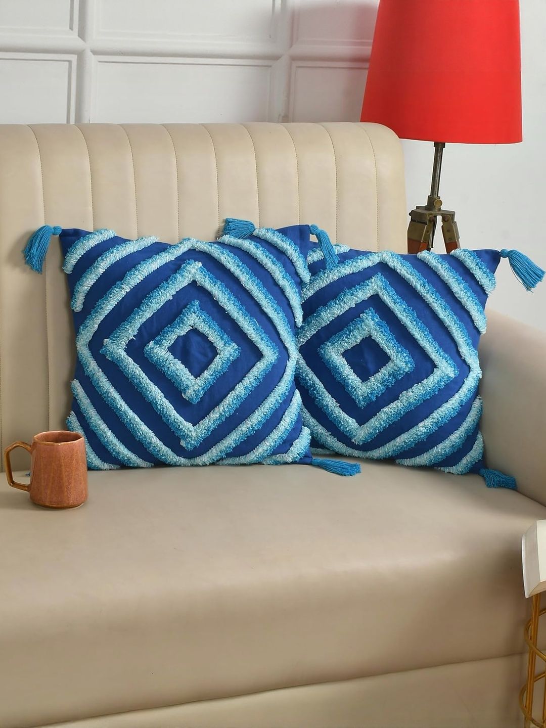 TINDLER KNOTS Multicoloured Set of 2 Geometric Square Cushion Covers-picture-8