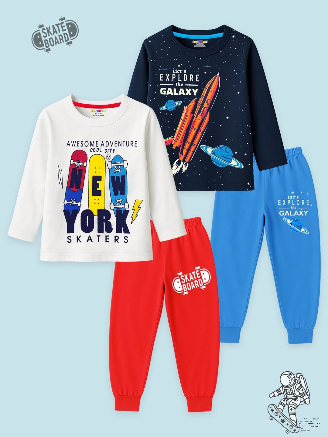 KUCHIPOO Boys Pack of 2 Printed Cotton T-shirt with Pyjamas-picture-10