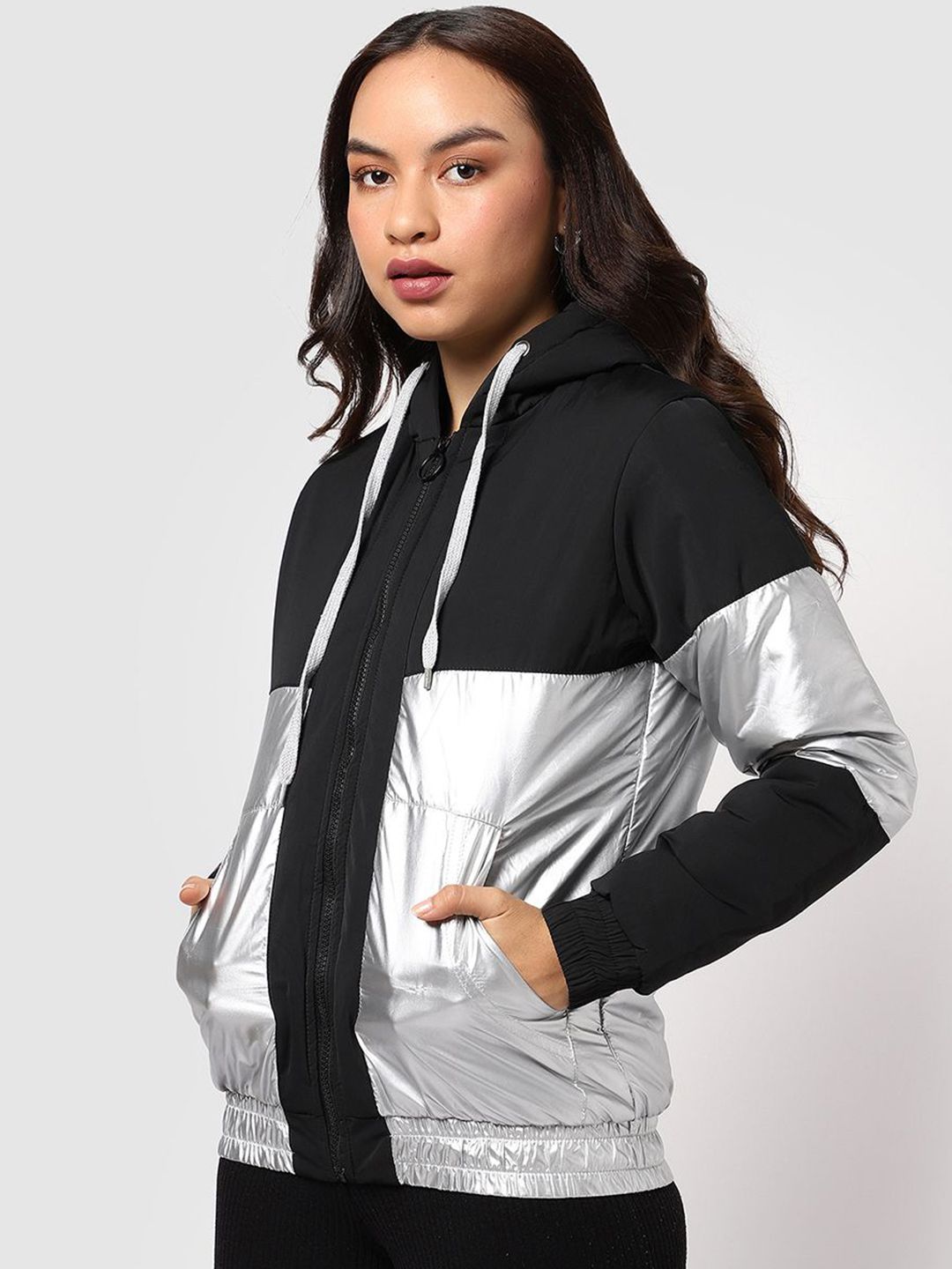 pinacolada Campus Sutra Women Hooded Colourblocked Lightweight Bomber Jacket-picture-16