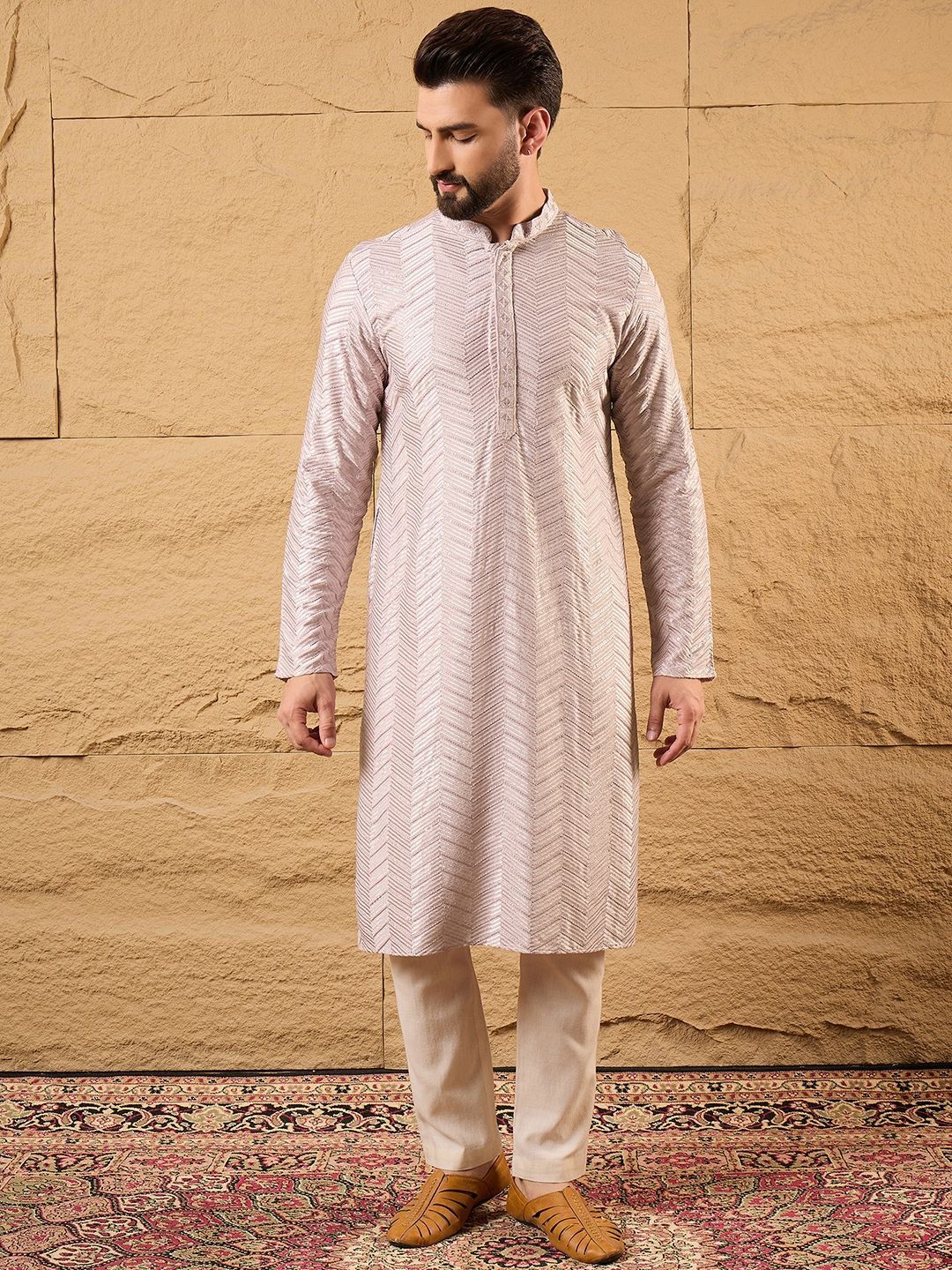 House of Pataudi Men Embroidered Straight Kurta With Trousers-picture-14